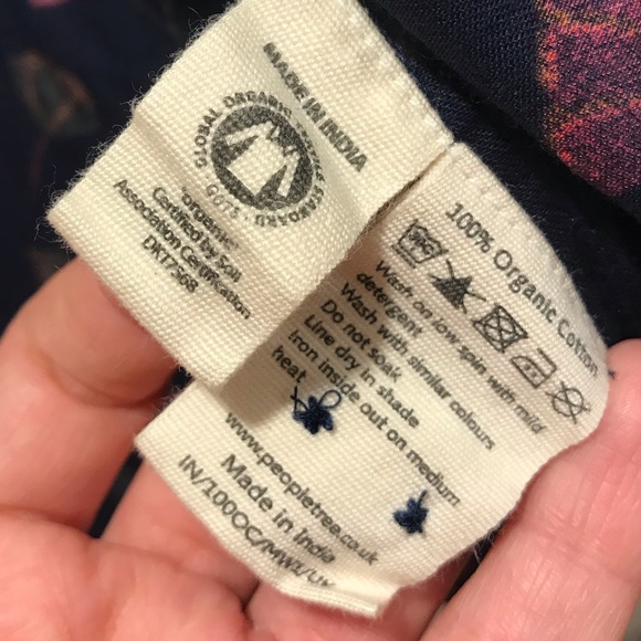 People Tree button down shirt size 12 organic cotton navy neons flowers floral - Picture 5 of 6